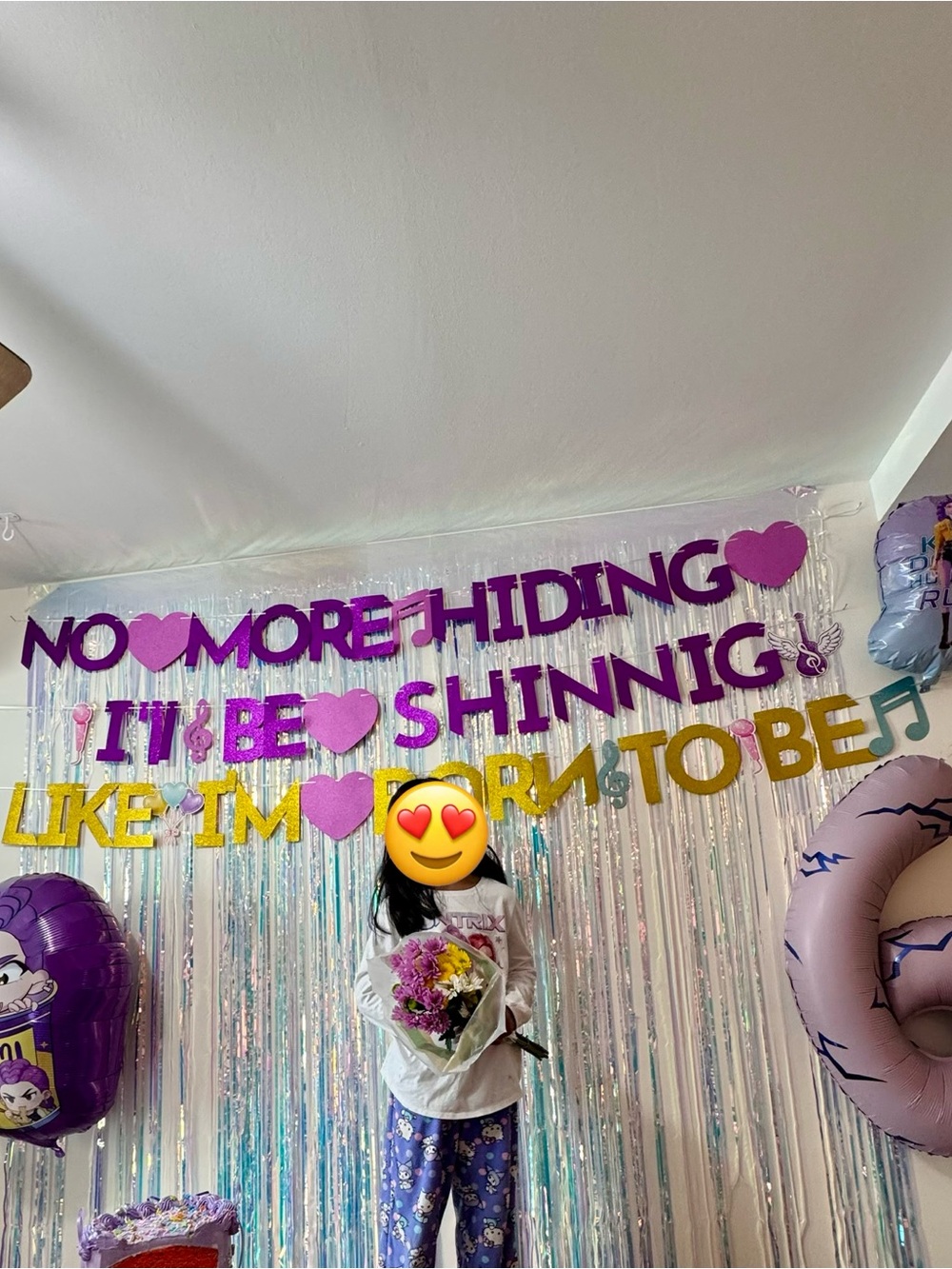 Huntrix Purple and Gold 'No More Hiding' Party Backdrop Banner